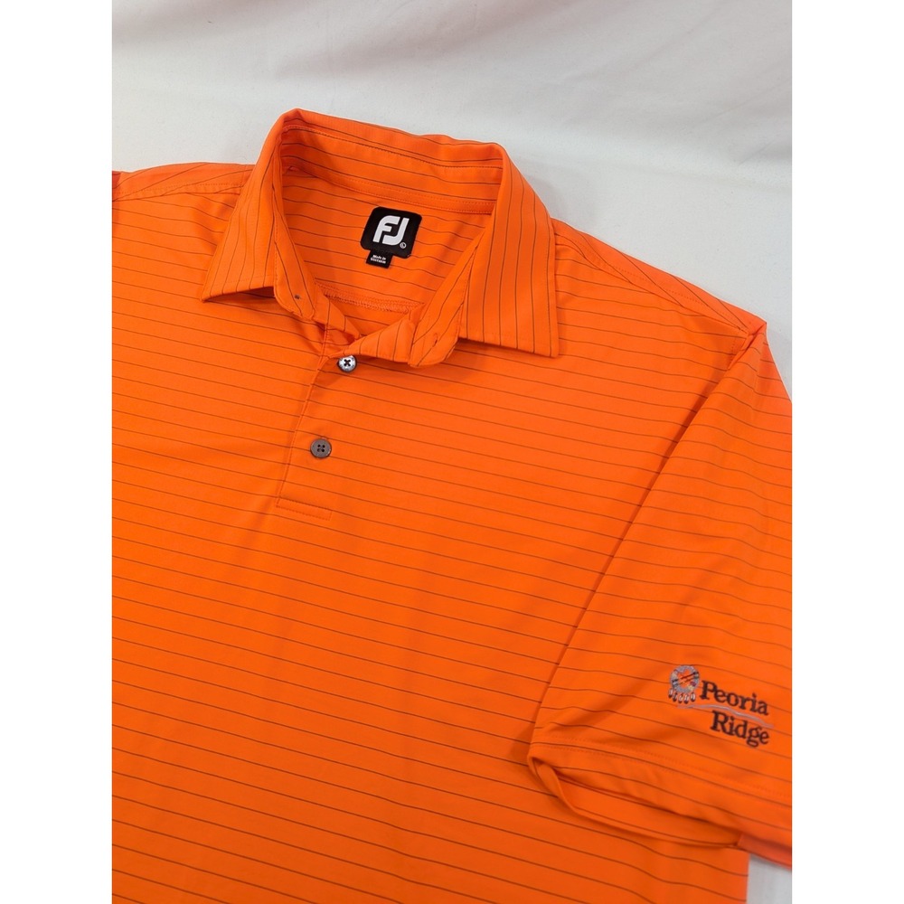 Footjoy Shirt Mens Large Orange Striped Performance Golf Polo FJ Peoria Ridge